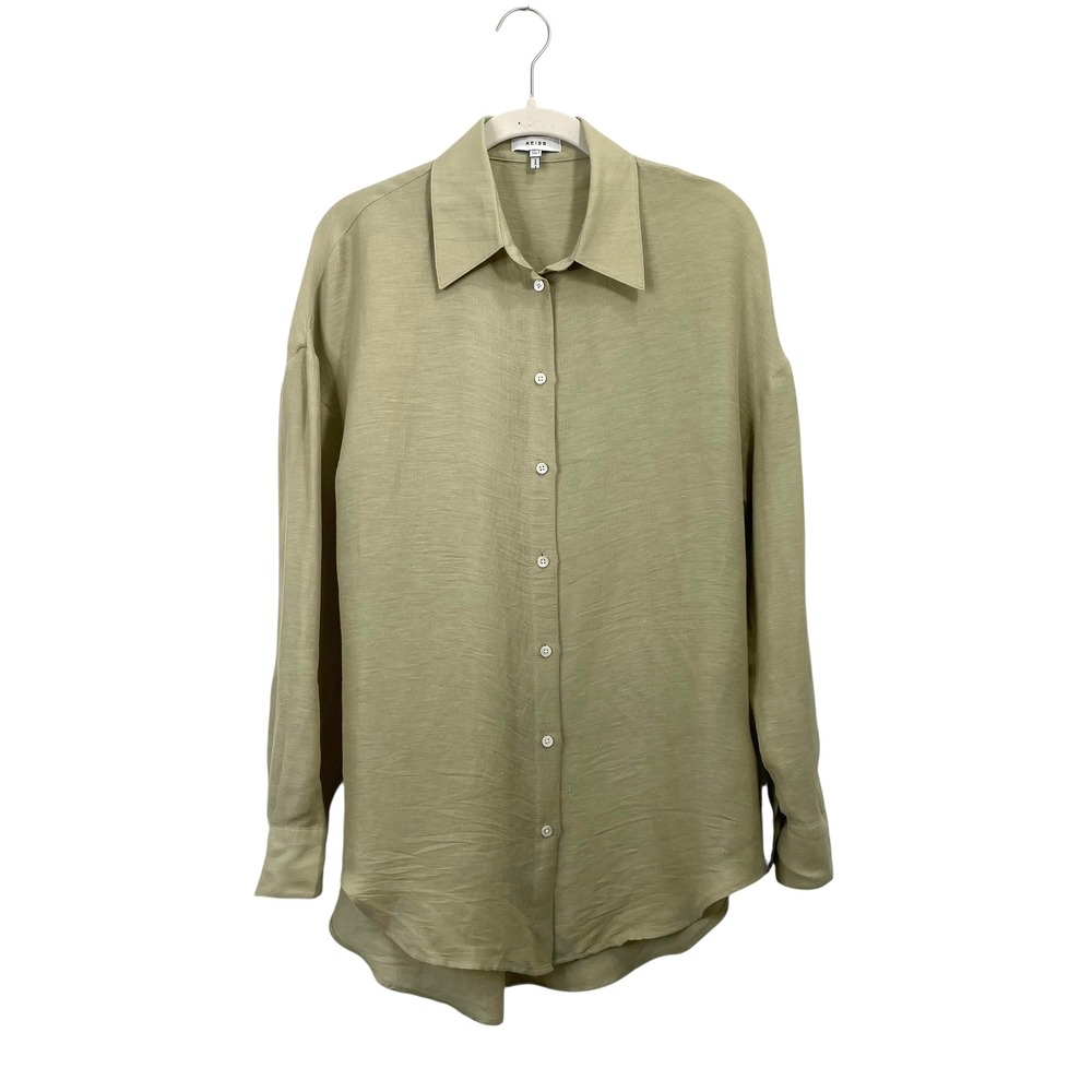 Reiss ELLIS linen blend oversized long sleeve shirt top Size 2 khaki‎ green - Picture 4 of 10